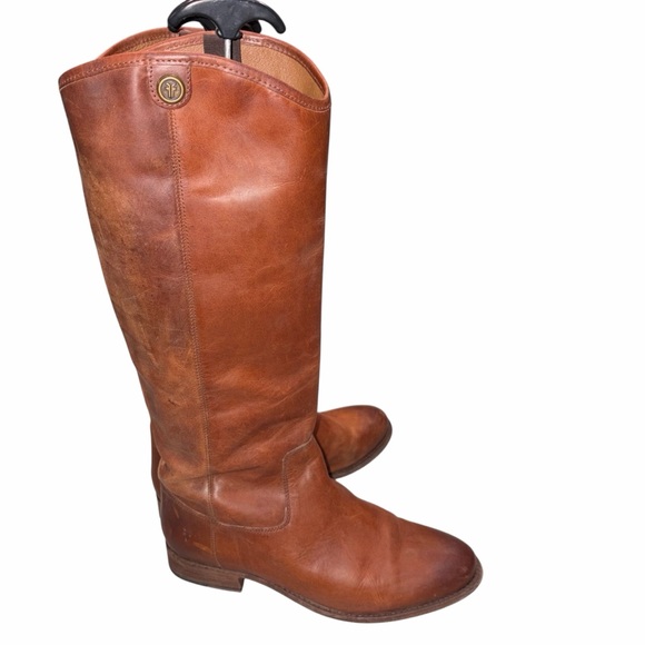 Frye Cognac Leather Melissa Button 2 Distressed Tall Riding Boots size 10 - Picture 5 of 10